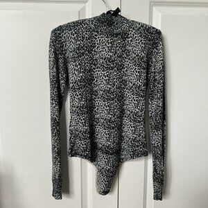 Guess by Marciano Bodysuit Womens S Animal Cheetah Print Turtleneck Long Sleeve